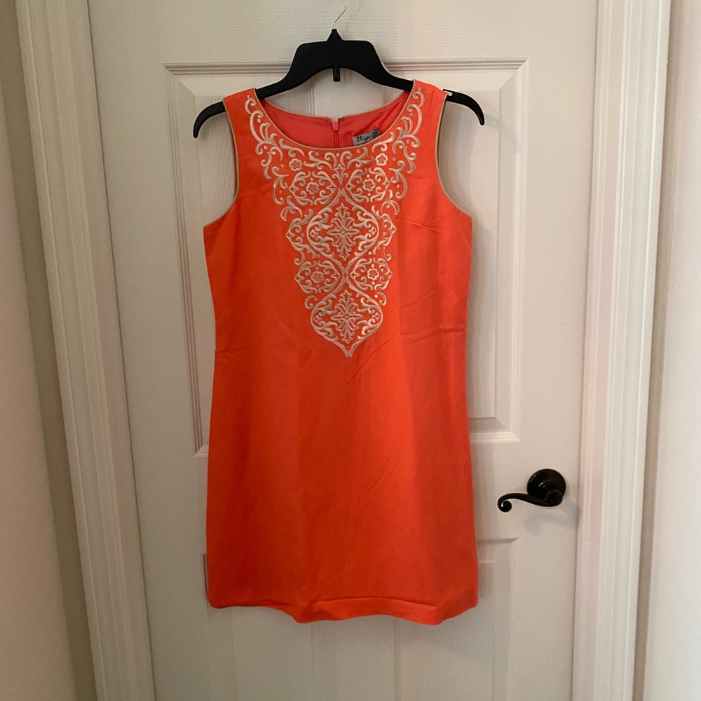 Eliza J Coral Shift Dress Size 6P Petite Preppy